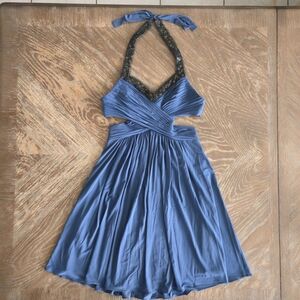 BCBGMaxAzria Blue Backless Halter Dress